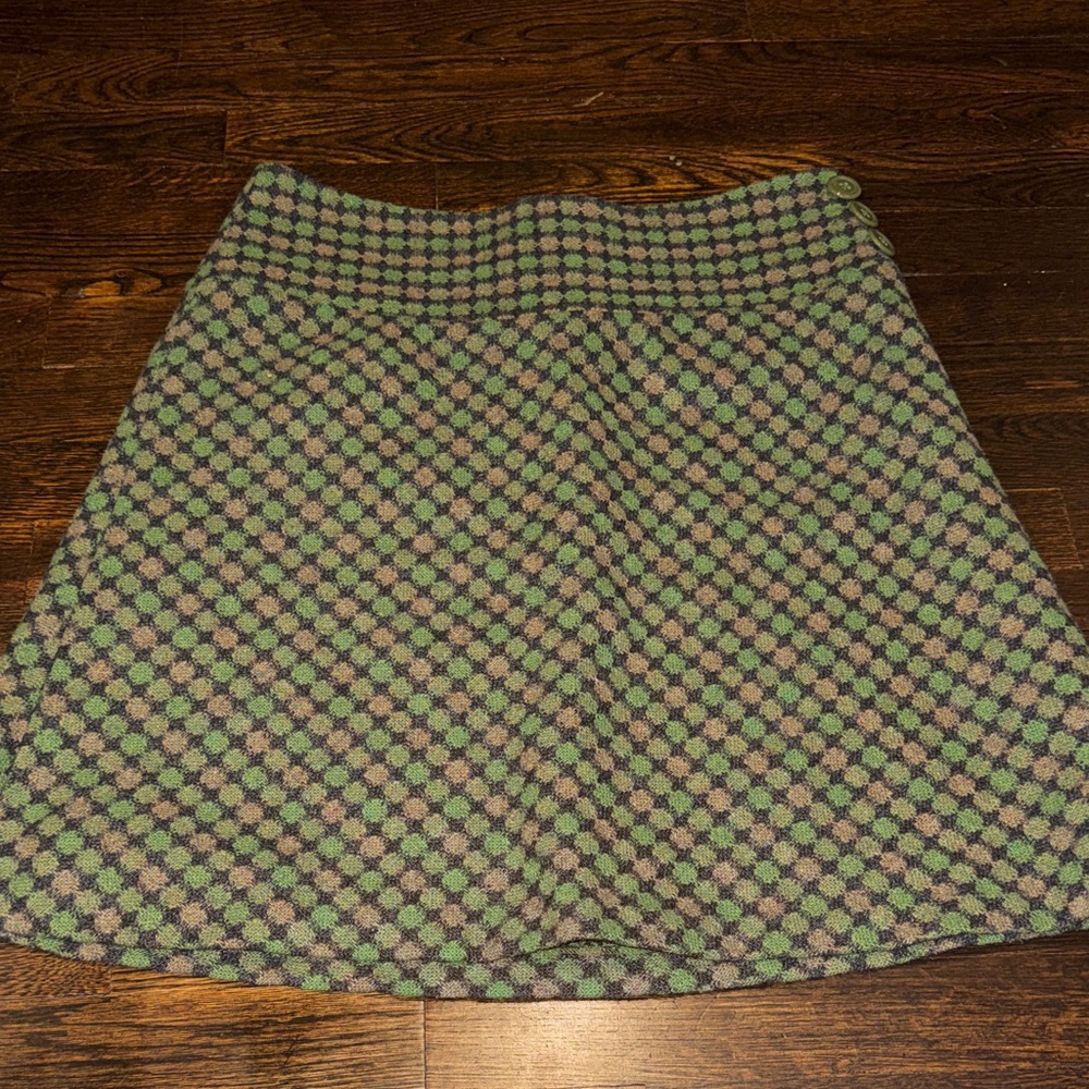 LOFT Green and Black Patterned A-Line Skirt